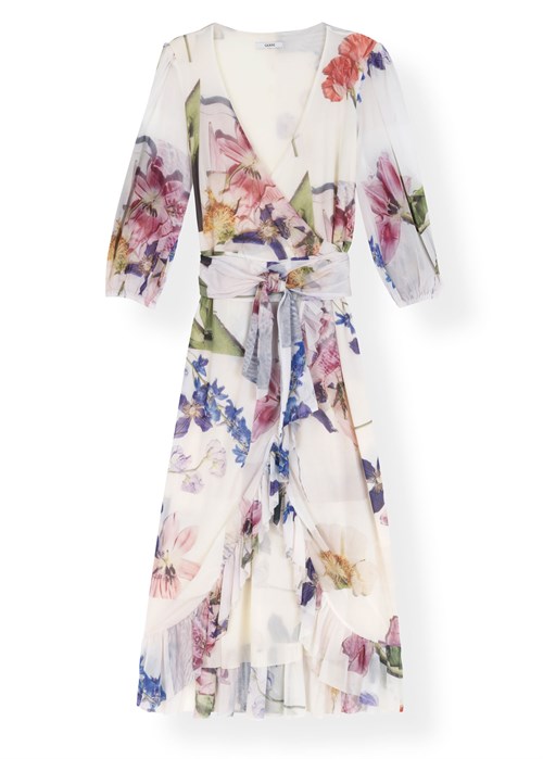 PRINTED MESH T2281 WRAP KJOLE HVID GANNI