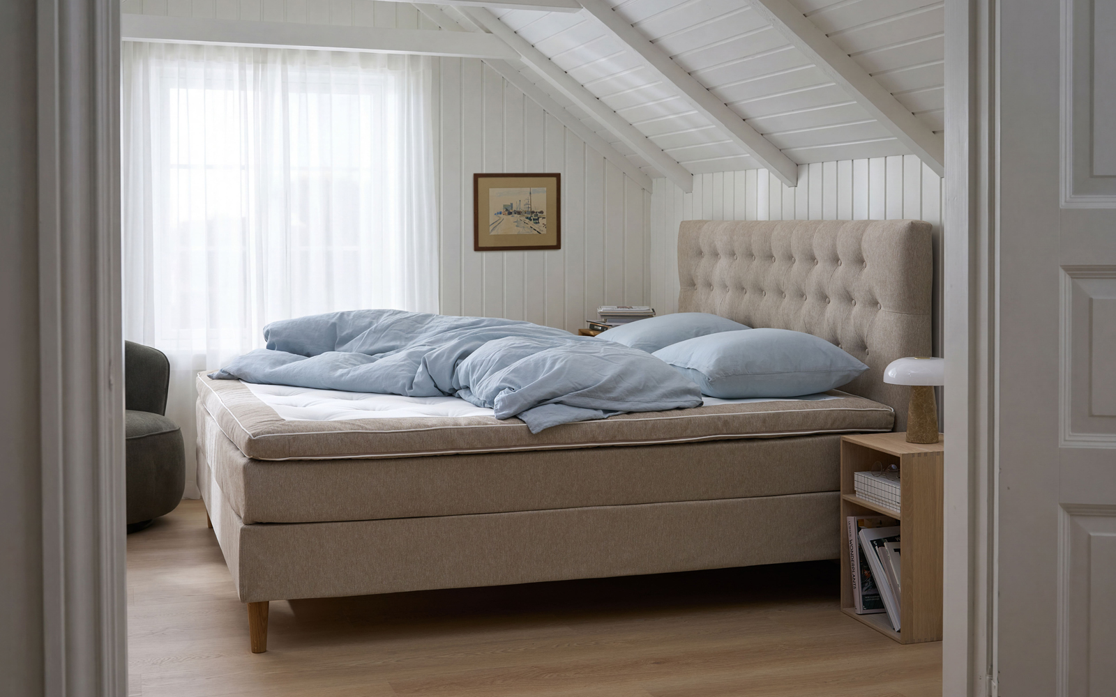 Sava kontinentalseng 180x200 inkl. gavl - Beige